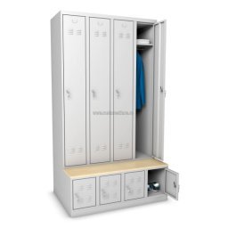 Dulap vestiar cu 4 usi, banca si compartimente incaltaminte