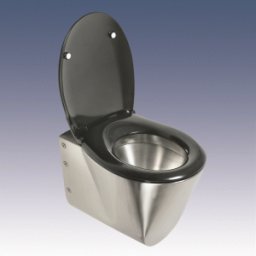 ToaletÄƒ suspendatÄƒ din inox cu ramÄƒ È™i capac negre, umplutÄƒ cu spumÄƒ din poliuretan, set montaj, finisaj periat
