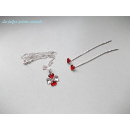 Set pandantiv şi cercei tip lănţişor din argint cu Cristale Swarovski inimă roşie Light Siam