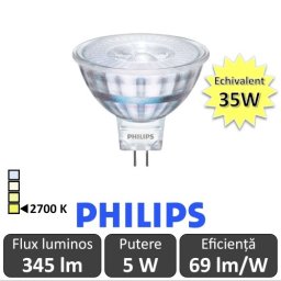 Bec LED Philips - LED spot classic LV MR16 5W GU5.3 12V 36D alb-cald
