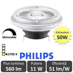 Bec LED Philips - MASTER LEDspot LV AR111 D 11-50W 24D 927 alb-cald