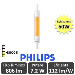Bec LED Philips - CorePro LED linear R7S 118mm 7.2-60W 830 alb-cald