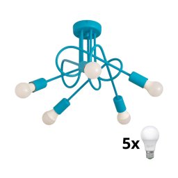 Lustră aplicată pentru copii OXFORD 5xE27/15W/230V albastru
