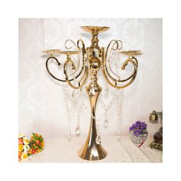 Sfesnic Auriu Cu 6 Brate Pentru Lumanari Si Cristale Decorative