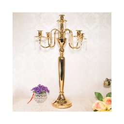 Suport lumanari /Sfesnic Elegant, Auriu, Cu 5 Brate Inguste Si Cristale