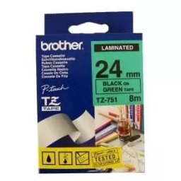 Bandă laminată Brother TZ751, 8m/24mm negru/verde