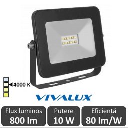 Vivalux - Proiector TREND LED de Exterior 10W IP65 4000K Alb-Neutru Culoare Negru