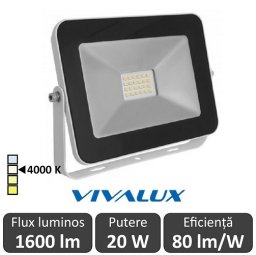 Vivalux - Proiector TREND LED de Exterior 20W IP65 4000K Alb-Neutru Culoare Alb