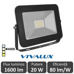 Vivalux - Proiector TREND LED de Exterior 20W IP65 4000K Alb-Neutru Culoare Negru