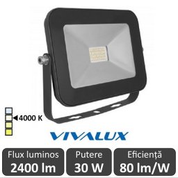 Vivalux - Proiector TREND LED de Exterior 30W IP65 4000K Alb-Neutru Culoare Negru