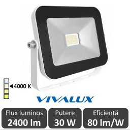 Vivalux - Proiector TREND LED de Exterior 30W IP65 4000K Alb-Neutru Culoare Alb