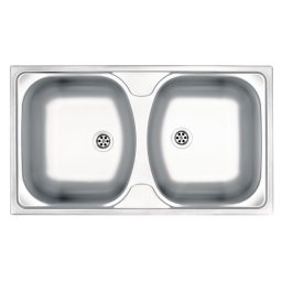 TECHNO 2-BOWL S/S SINK WITHOUT DRAINING BOARD, WITH FITTINGS, SATIN ZMU_0200