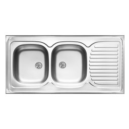 TANGO 2-BOWL SINK WITH DRAINING BOARD, WITH FITTINGS, SATIN ZE6_0210