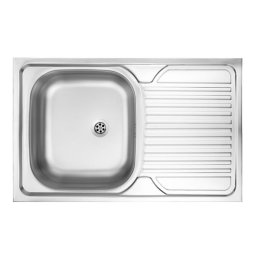 TANGO 1-BOWL LAY-ON S/S SINK WITH DRAINING BOARD, LEFT, WITH FITTINGS, SATIN ZM5_011L