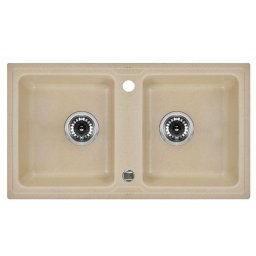 ZORBA 2-BOWL SINK WITHOUT DRAINING BOARD, WITH FITTINGS, SANDY GRANITE ZQZ_7203