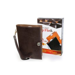 Set Cadou Tarie Cu Plosca Metalica, Maro, Husa Piele