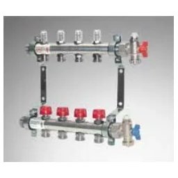 Distribuitor/Colector 1" din OL inox cu robineti termostatici si debitmetre - 11 cai