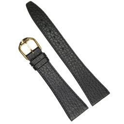 Curea de Ceas Vintage – Piele Neagră Bizonată – 20/14 mm – Grosime 2 mm – Cusătură Neagră – Cataramă Aurie