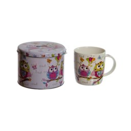 Set Imprimat Cu Bufnite, Cana Si Pusculita Cu Lacat