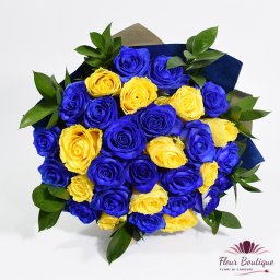 Buchet 31 trandafiri "Blue & Yellow