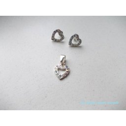 Set cercei cu şurub şi pandantiv inimă din argint cu Cristale Swarovski chaton Auroră Boreală