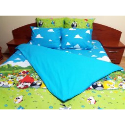 Lenjerie de pat de lux Angry Birds Duo Azur-M, 2 persoane, bumbac calitate I