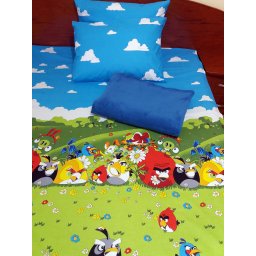 Set lenjerie pat 1 persoana Angry Birds - MB cu patura albastra