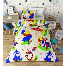 Lenjerie de pat copii bumbac Winnie the Pooh crem