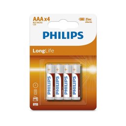 Philips R03L4B/10 - 4 buc Baterie clorura de zinc AAA LONGLIFE 1,5V 450mAh