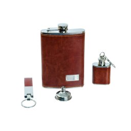 Set Cadouri Barbati ,Plosca Metalica Cu Palnie Si Mini Sticluta Breloc