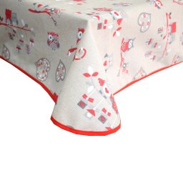 Fata de masa impermeabila Casa de bumbac, Gufo, 220x140 cm, Model bufnite rosii