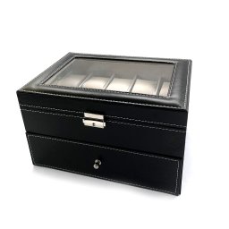 Cutie depozitare ceasuri BLACK LEATHER, 20 de ceasuri