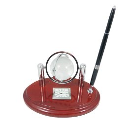 Set Birou Lemn cu Glob Pamantesc Cristal si Ceas WZ2061