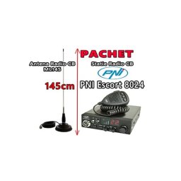 Statie Radio CB PNI Escort HP 8024 ASQ Autosquelch Alimentare 12V-24V 4w + Antena Radio CB ML145 + Magnet 145PL