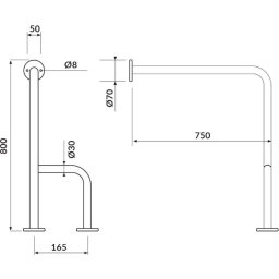 Maner de prins pe perete si podea 750x800 mm, Dreapta