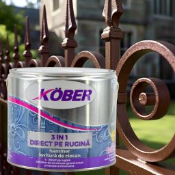 Vopsea antirugina, tip lovitura de ciocan, Brun, 10 litri, Hammer Kober,