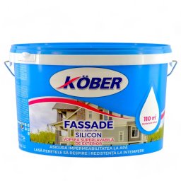 Vopsea lavabila exterior, Kober Fassade V8910, alba mata, rezistenta intemperii, fatade, 15 litri,