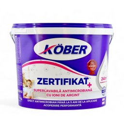 Vopsea superlavabila, cu ioni de argint, Kober Zertifikat Plus, 8.5 litri, Alb Mat,