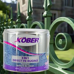 Vopsea antirugina, tip lovitura de ciocan, Verde Luminos, 10 litri, Hammer Kober,