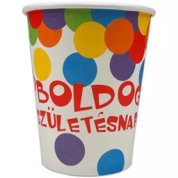 Boldog születésnapot 6 buc. pahare carton cu inscripţie - 250 ml, model confeti