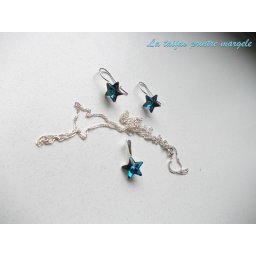 Set cercei şi pandantiv din argint cu Cristale Swarovski Fancy Star Bermuda Blue