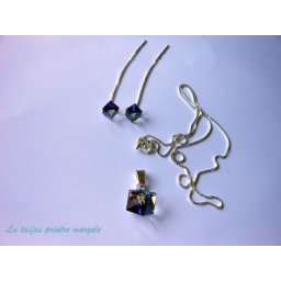 Set cercei tip lănţişor şi pandantiv din argint cu cuburi Swarovski Bermuda Blue