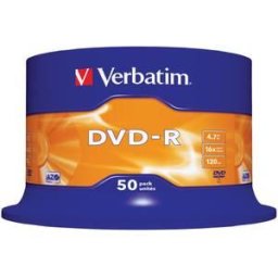Blank Dvd-R Verbatim Sl 16x 4.7gb 50pk Spindle Wide Inkjet Printable No Id "43533