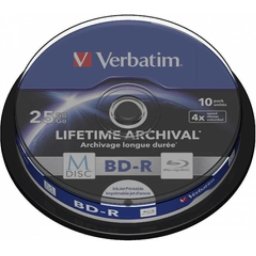 Blank Bd-R M-Disc Verbatim 4x 25gb 10pk Spindle Inkjet Printable "43825