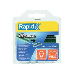 Capse gard Rapid VR22 galvanizate cu acoperire verde PET, inchidere 5-11 mm, pentru legat plasa de sarma si plasa de umbrire, blister 215 bucati 40108802