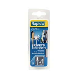 Nit Rapid Automotive din aluminiu 4,8 16 mm in 4 culori galben, albastru, negru si alb pentru montare placute de inmatriculare si reparatii auto, grosime 9-12 mm, burghiu HSS inclus, 32 bucati 50004