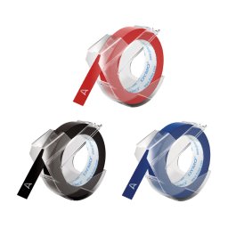 Set 3 benzi embosabile DYMO Omega 9 mm asortate rosu, albastru si negru pentru organizare, hobby si identificare creativa S0847750