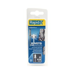 Nit Rapid High Performance din aluminiu 4,8 16 mm pentru materiale expuse, tabla si signalistica, grosime 9-12 mm, burghiu HSS inclus, 50 bucati 5000390