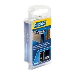Capse Rapid 606 25 mm cu coroana ingusta, galvanizate si acoperite cu rasina, pentru montaj lambriu, pardoseli si lemn, blister 600 bucati 40109531