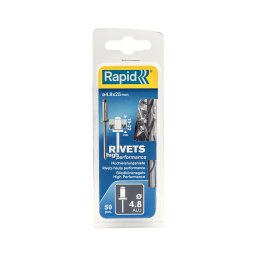Nit Rapid High Performance din aluminiu 4,8 25 mm pentru materiale expuse, tabla si signalistica, grosime 19-22 mm, burghiu HSS inclus, 50 bucati 5000392